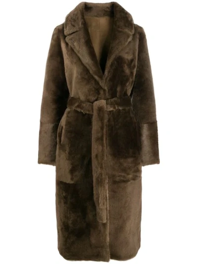 Shop Yves Salomon Belted Fur Coat In Brown