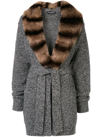 Shop Dolce & Gabbana Fur Collar Cardi-coat In Grey