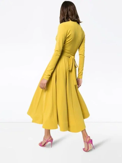 Shop Esteban Cortazar V-neck Wrap-front Dress In Yellow