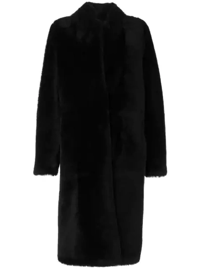 Shop Yves Salomon Shearling Button Coat In Black