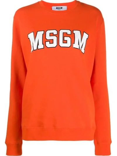 Shop Msgm College Logo Print Sweater In Orange