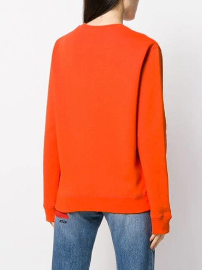 Shop Msgm College Logo Print Sweater In Orange