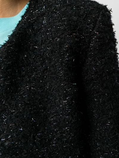 Shop Balmain Collarless Fringed Tweed Jacket In Black