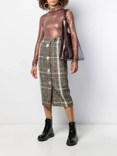 Shop Carmen March Checked Pencil Skirt In Neutrals