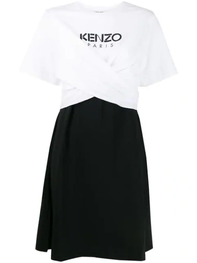 Shop Kenzo Gathered Front Logo Dress In White