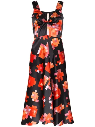 Shop Marni Pixel Print Midi Dress In Black