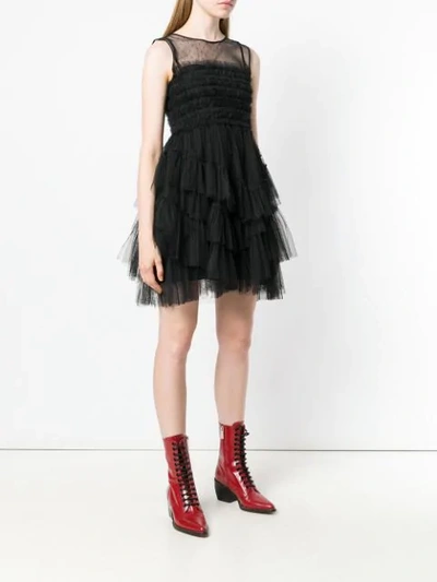 Shop Red Valentino Ruffled Tulle Dress In Black