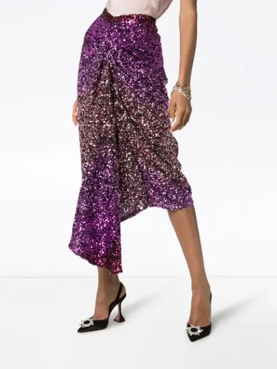 HALPERN SEQUIN-EMBELLISHED DRAPED MIDI SKIRT - 粉色