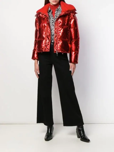 Shop P.a.r.o.s.h. High-shine Puffer Jacket In Red