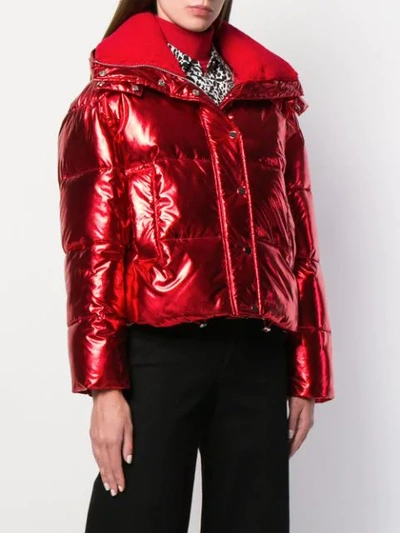 Shop P.a.r.o.s.h High-shine Puffer Jacket In Red