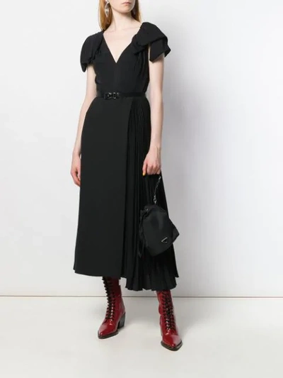 Shop Prada Belted Pleated Dress In Black