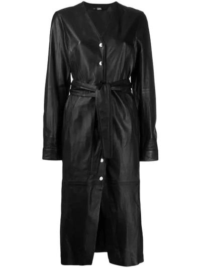 Shop Karl Lagerfeld Leather Midi Dress In Black