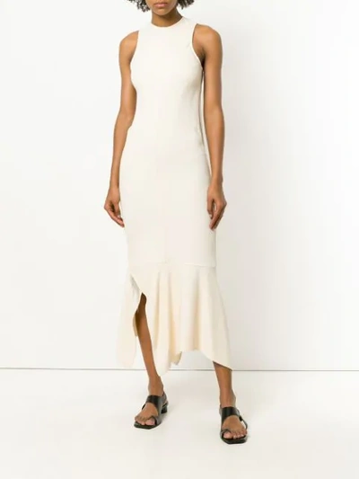 Shop Victoria Beckham Asymmetric Fitted Dress In Neutrals