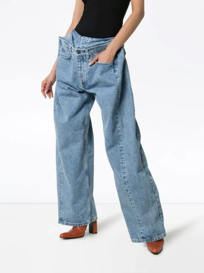 Y / PROJECT WIDE LEG EXTENDED WAISTBAND JEANS - 蓝色