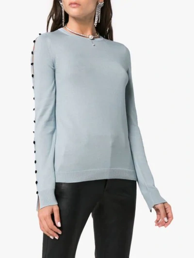 Shop Adeam Button Arm Cashmere Sweater - Blue