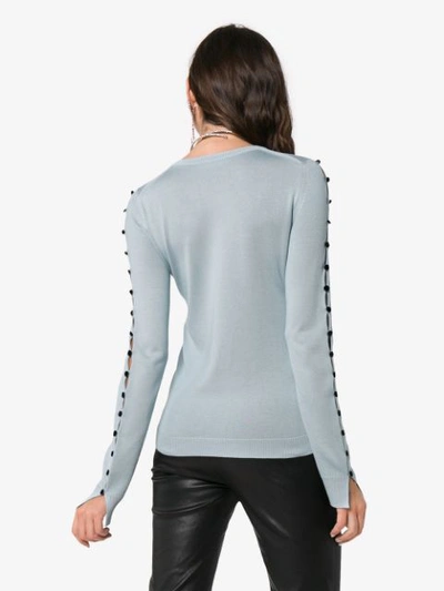 Shop Adeam Button Arm Cashmere Sweater - Blue