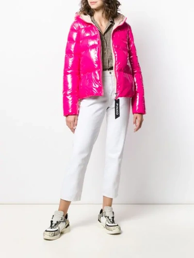 Shop Pinko   Padded Hooded Jacket In N17 Fuxia