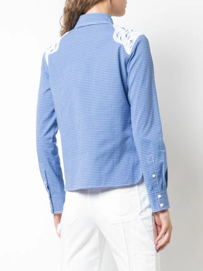 Shop Chloé Checked Lace Detail Shirt In Blue