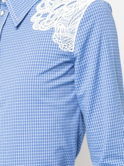 Shop Chloé Checked Lace Detail Shirt In Blue