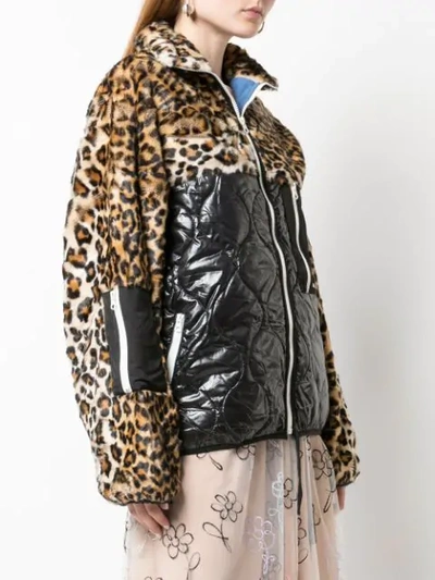 Shop Sandy Liang Leopard Panel Bomber Jacket In Brown ,black