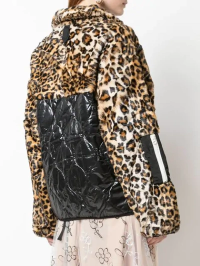 Shop Sandy Liang Leopard Panel Bomber Jacket In Brown ,black