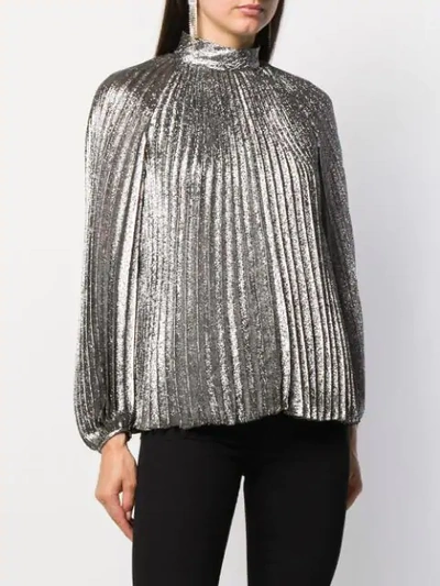 Shop Giambattista Valli Metallic Pleated Blouse In Silver