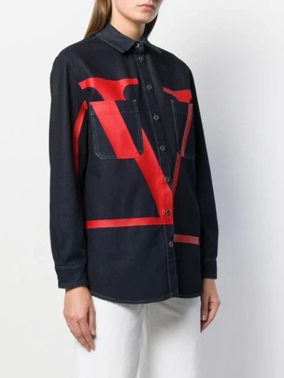 Shop Valentino Vlogo Printed Denim Shirt In Blue