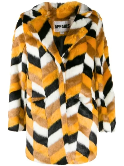 Shop Apparis Camille Faux-fur Chevron Coat In Yellow