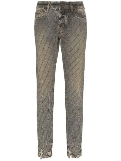 Shop Filles À Papa Crystal-stripe Distressed Jeans In Grey