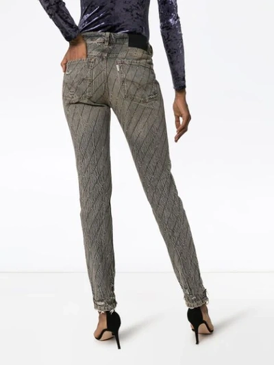 Shop Filles À Papa Crystal-stripe Distressed Jeans In Grey