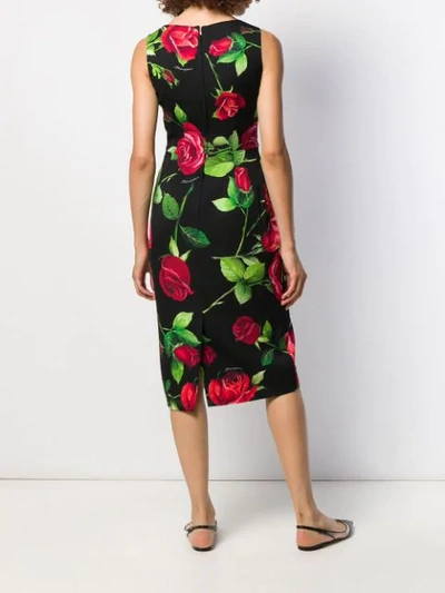 Shop Dolce & Gabbana Rose Print Midi Dress In Black