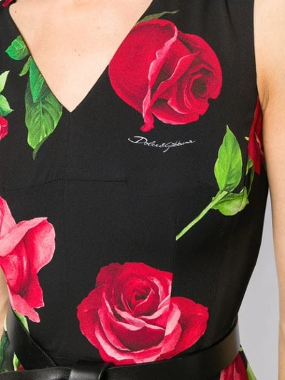 Shop Dolce & Gabbana Rose Print Midi Dress In Black