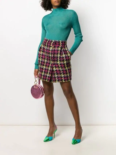 Shop Versace Woven Checked Mini Skirt In Pink