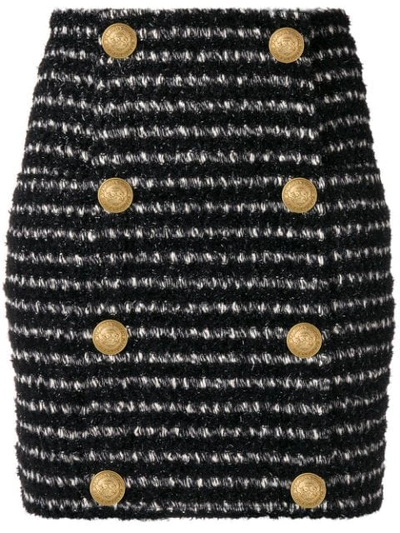 Shop Balmain Bouclé-tweed Mini Skirt - Black