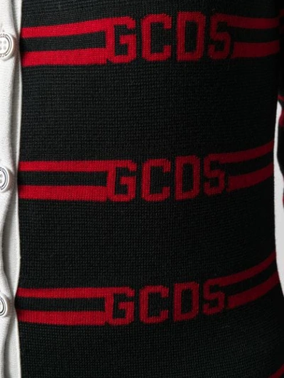 Shop Gcds Striped Contrast-trimmed Cardigan In Black