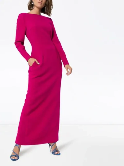 Shop Rebecca De Ravenel Fitted Crepe Long Dress In Pink