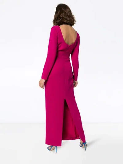 Shop Rebecca De Ravenel Fitted Crepe Long Dress In Pink