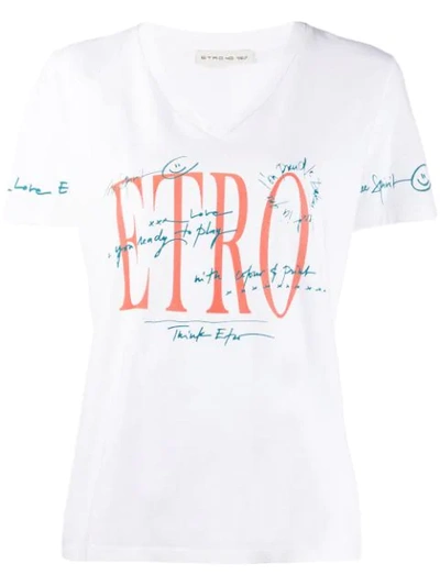 Shop Etro Graphic V-neck T-shirt In White