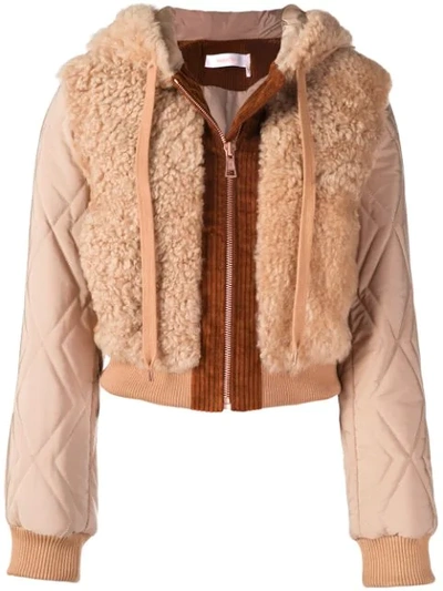 Shop See By Chloé Shearling Hooded Jacket - Neutrals