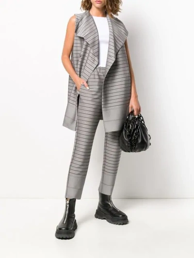 Shop Issey Miyake Striped Long Vest In Grey