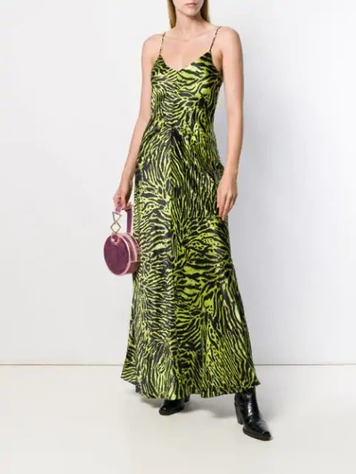 Shop Ganni Animal Print Maxi Dress In 852 Lime Tiger