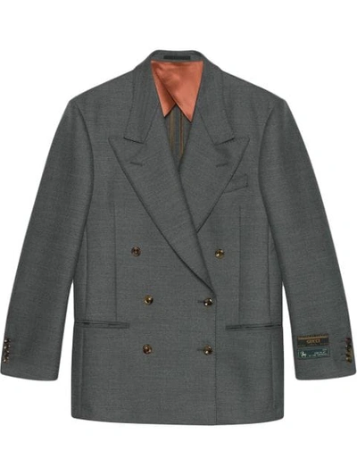 Shop Gucci Double-breasted Blazer In Grey