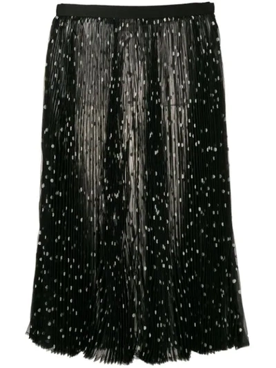 Shop Khaite Polka Dot Pleated Silk Skirt In Black