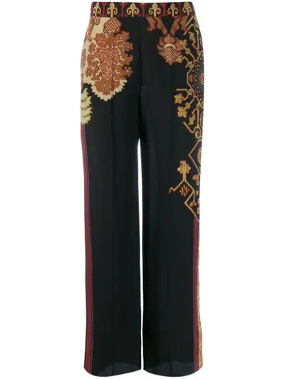Shop Etro Printed Wide-leg Trousers In Black