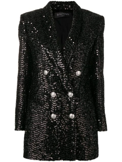 Shop Balmain Sequin Blazer In Black