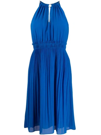 Shop Michael Michael Kors Pleated Flare Dress In Blue