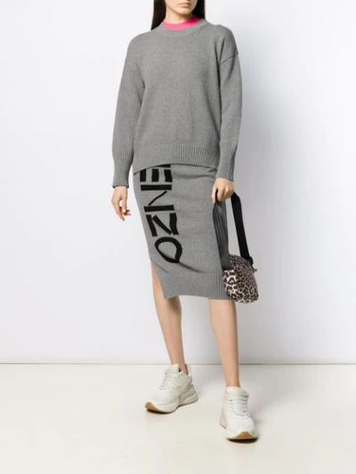 Shop Kenzo Pullover Mit Intarsien-logo In 93 Grey