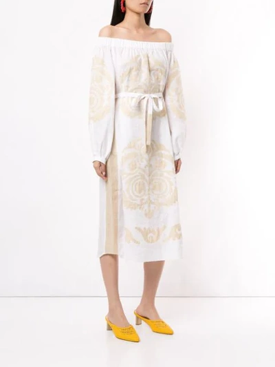 VITA KIN EMBROIDERED OFF-SHOULDER DRESS - 白色