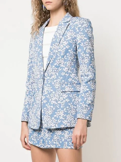 Shop Alice And Olivia Macey Floral Printed Blazer In Cornflower/ White
