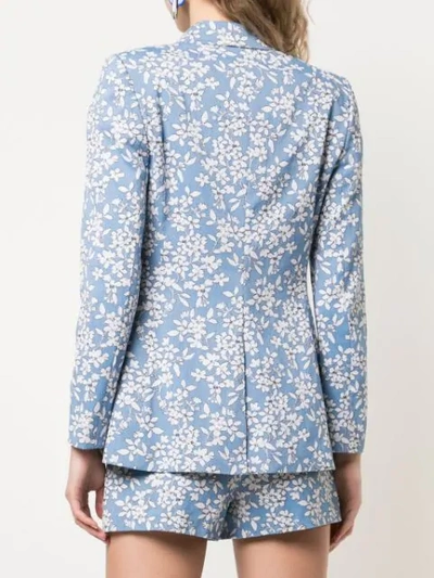 Shop Alice And Olivia Macey Floral Printed Blazer In Cornflower/ White